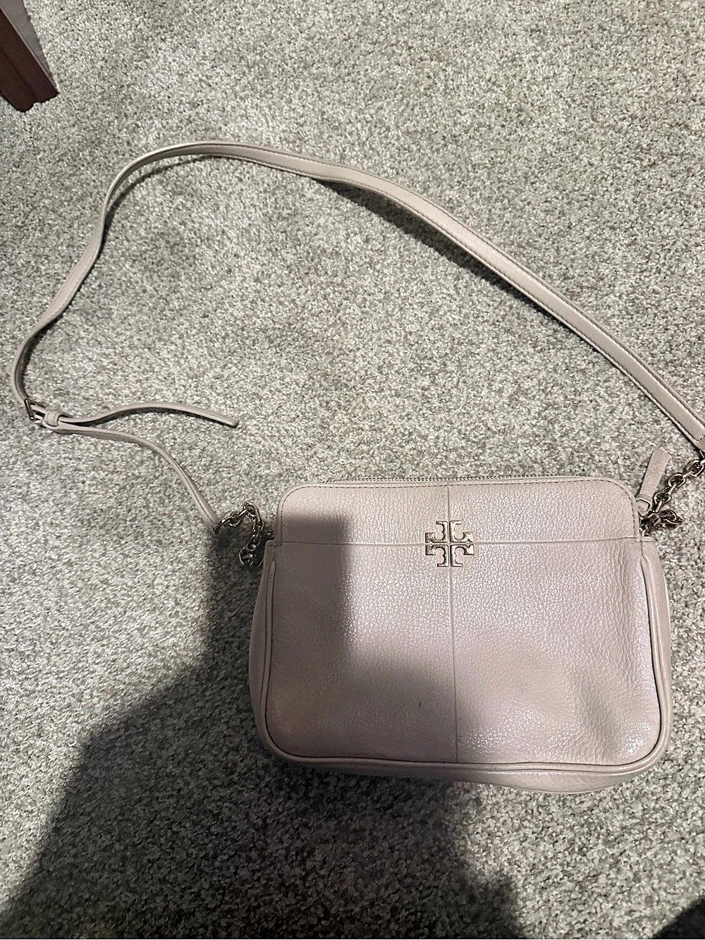 ⭐️Tory Burch Block-T Pebbled Double-Zip Crossbody Pink Crossbody Bag
